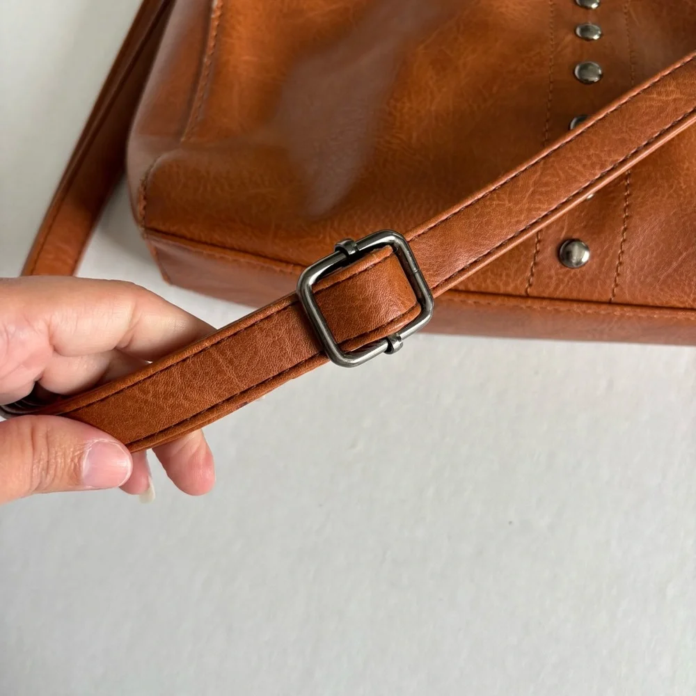 Sam & Hadley Studded Tan Faux Leather Shoulder Bag